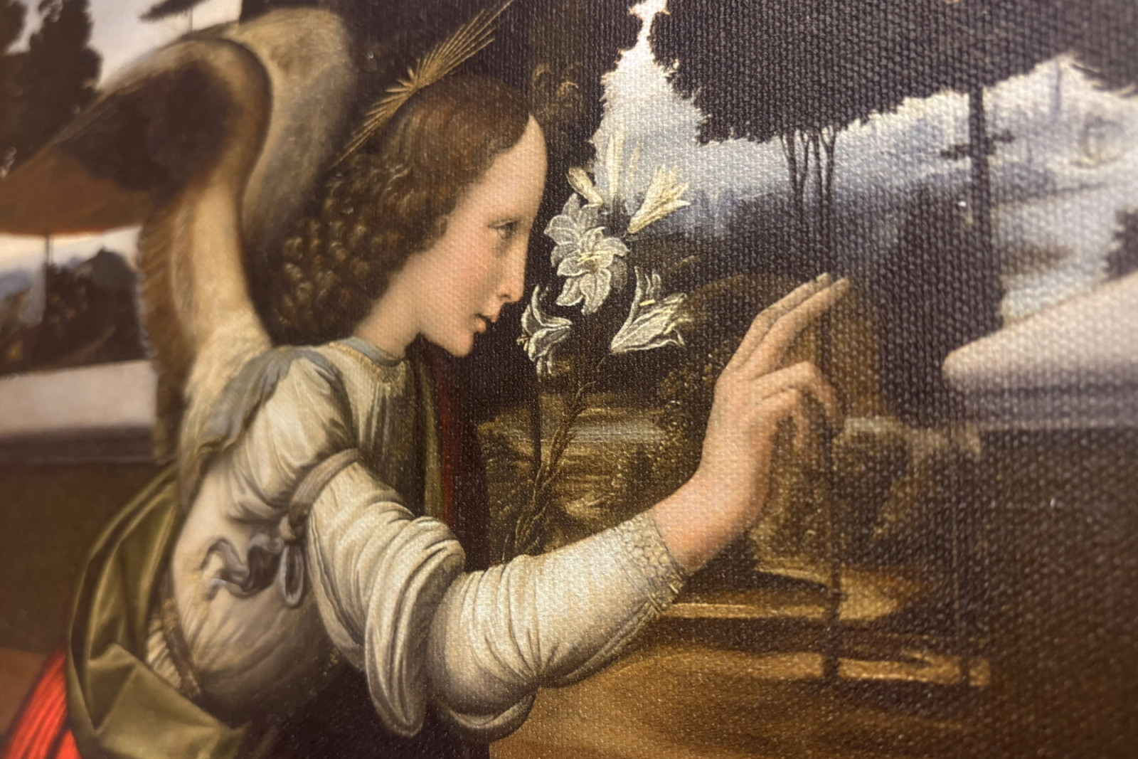 Italien Toscana Florens, Uffizigalleriet: Bebådelsen, målning av Leonardo da Vinci (1452-1519), Olja på trä, ca. 1472-1475, 98x217 cm - Leonardo da Vinci