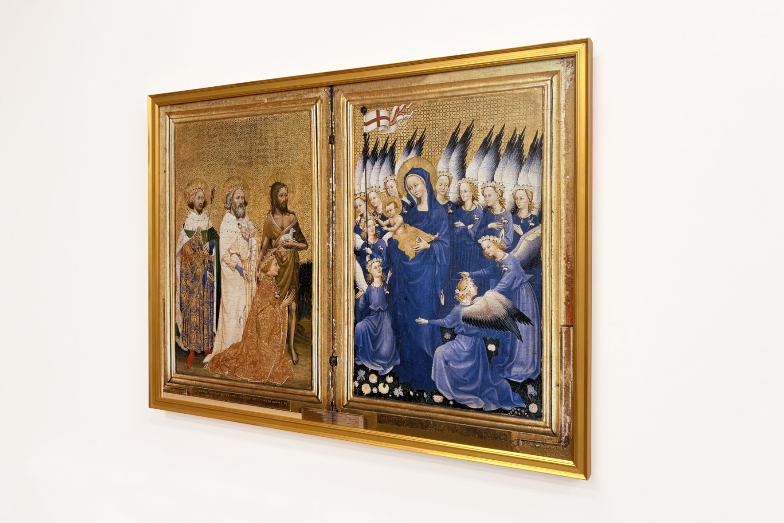 Richard II Presenterad till jungfrun och barnet av hans beskyddare Saint John the Baptist och Saints Edward and Edmund, c.1395-99 (äggtempera på ek) - Master of the Wilton Diptych