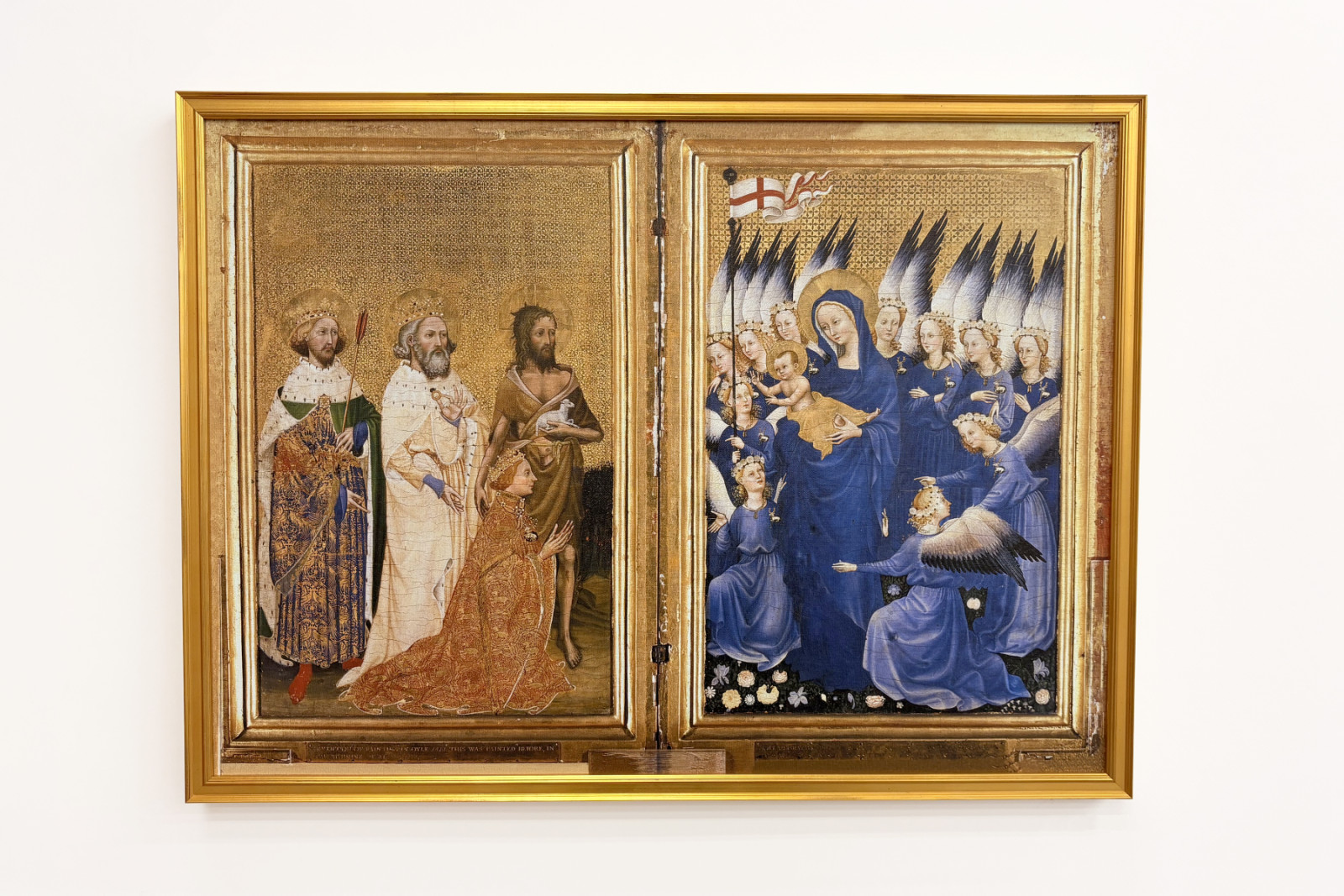 Richard II Presenterad till jungfrun och barnet av hans beskyddare Saint John the Baptist och Saints Edward and Edmund, c.1395-99 (äggtempera på ek) - Master of the Wilton Diptych