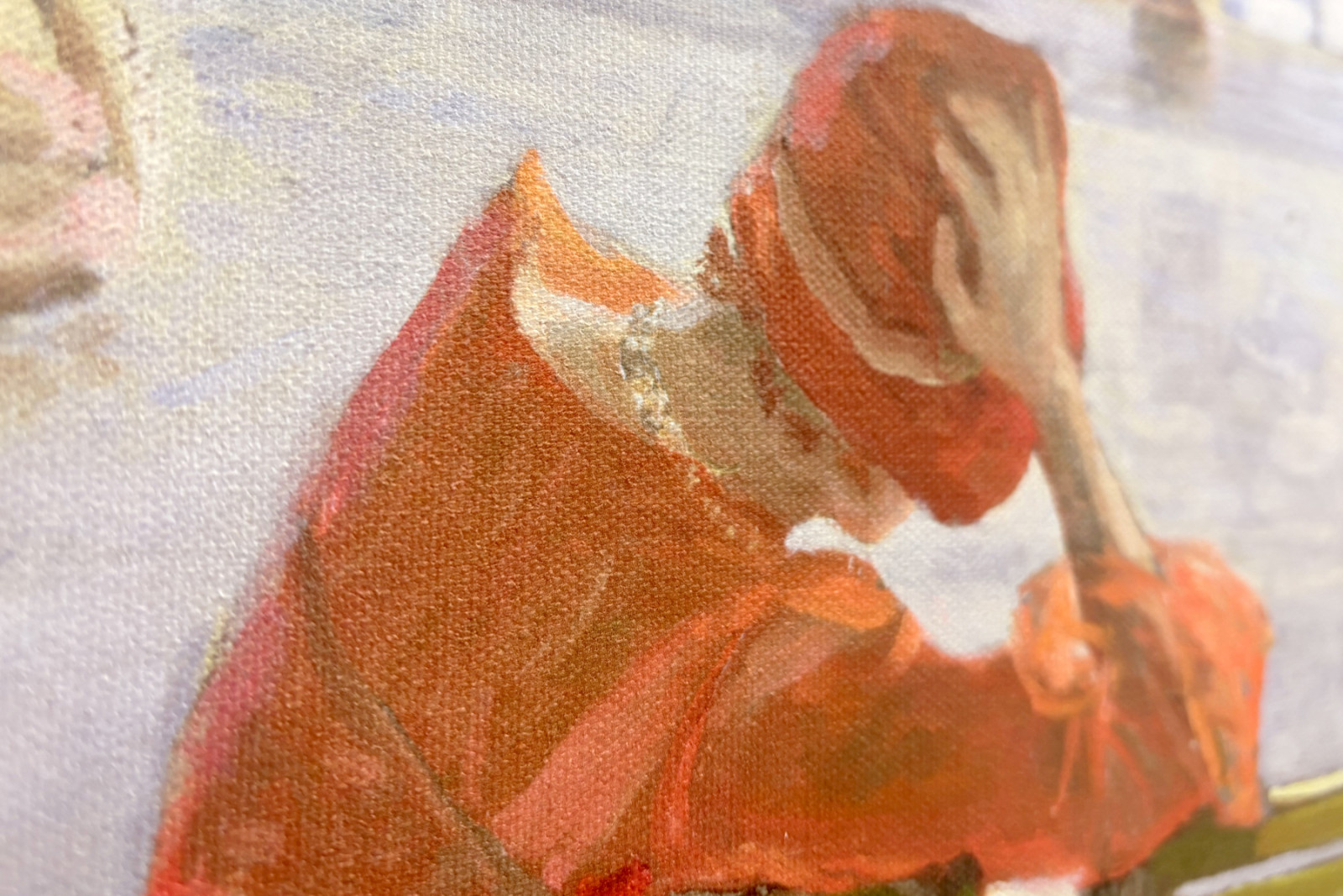 Flicka i en röd klänning som läser vid en pool - John Lavery