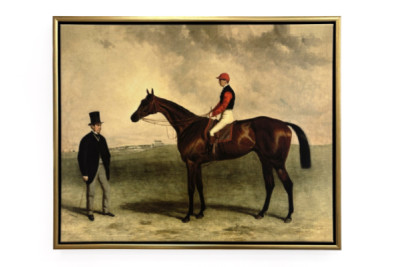 Gladiateur med Harry Grimshaw upp och hans ägare, greve Frederic de Lagrange, 1865