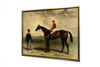 Gladiateur med Harry Grimshaw upp och hans ägare, greve Frederic de Lagrange, 1865