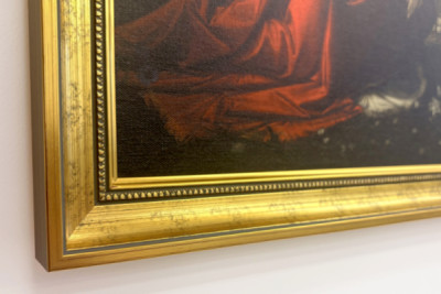 Italien Toscana Florens, Uffizigalleriet: Bebådelsen, målning av Leonardo da Vinci (1452-1519), Olja på trä, ca. 1472-1475, 98x217 cm