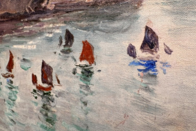 Etretat, Porte d’Aval: fiskebåtar som lämnar hamnen