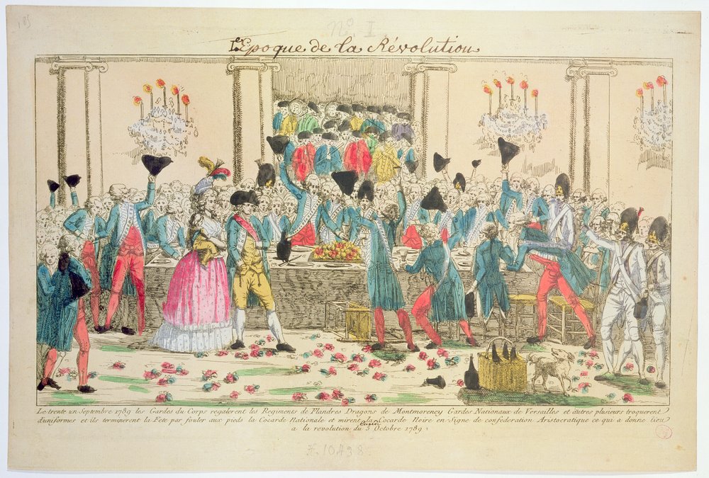 Bankett som hölls den 1 oktober 1789 i Versailles operahus av kungens livvakter för att välkomna ankomsten av Flanderns regemente för att hjälpa till att stödja och skydda den franska kungafamiljen ( av French School