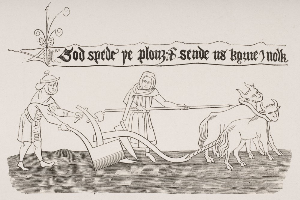 Man and Woman Ploughing a Field, efter en miniatyr från ett anglosaxiskt manuskript, från 