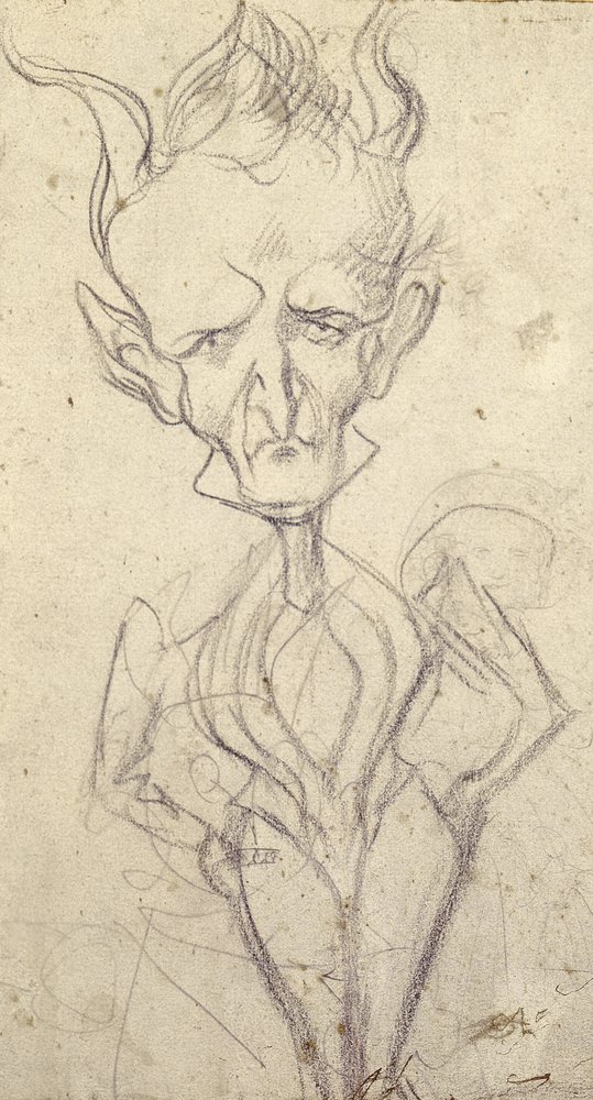 Karikatyr av Hector Berlioz (1803-69) (krita på papper) av French School