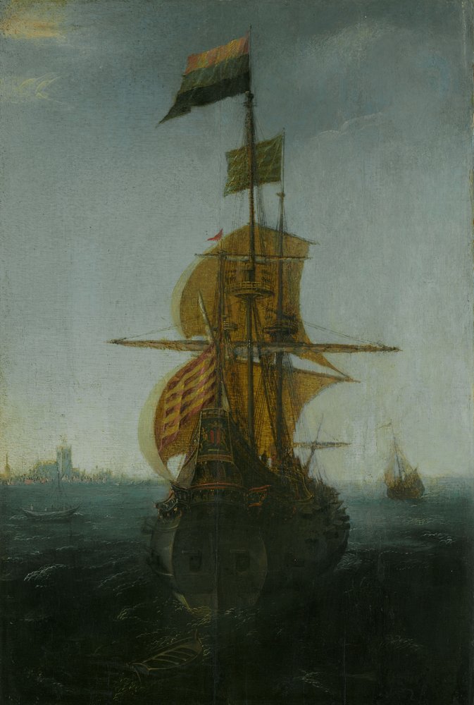 En ostindiefarare från Amsterdam, ca 1625-1650 (olja på pannå) av Abraham de Verwer