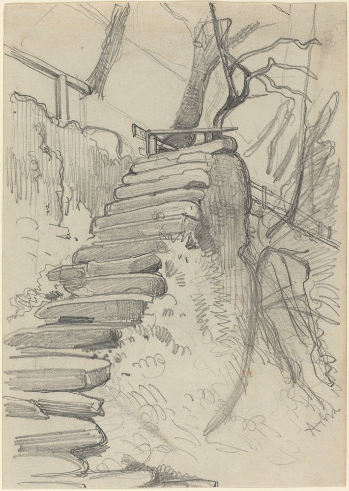 Stentrappa i en trädgård av Adolph Menzel