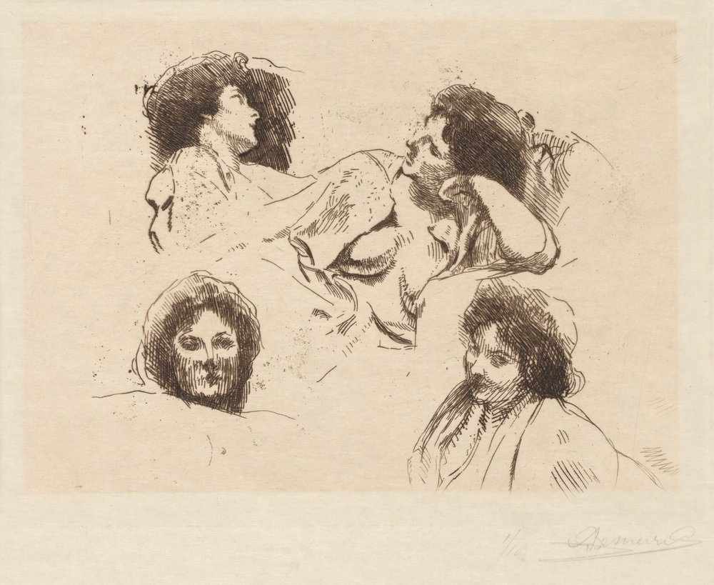 Four Heads of Women: Studie för "The Happy Island" av Albert Besnard