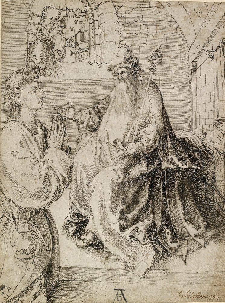 En yngling som knäböjer inför en potentat, c1490-talet av Albrecht Dürer