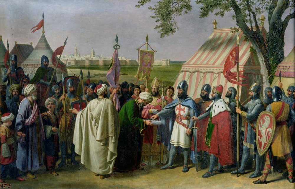 Greve av Tripoli accepterade överlämnandet av staden Tyrus 1124, 1840 av Alexandre-Francois Caminade