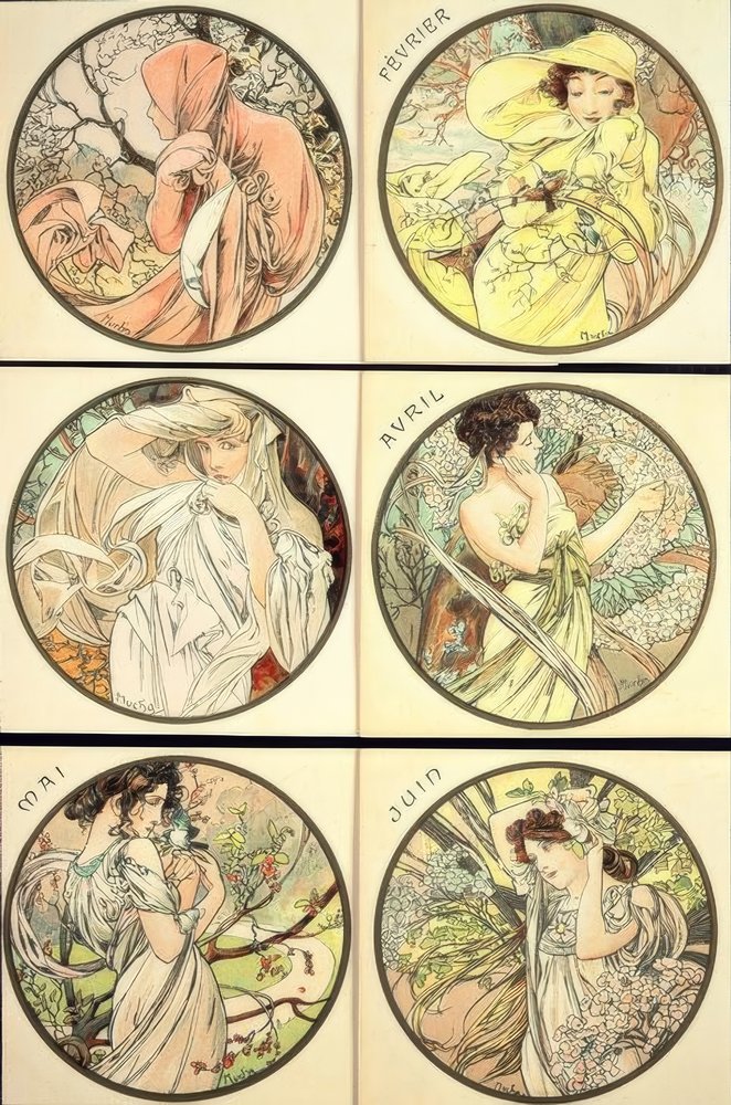 Januari / Februari / Mars / April / Maj / Juni av Alphonse Mucha