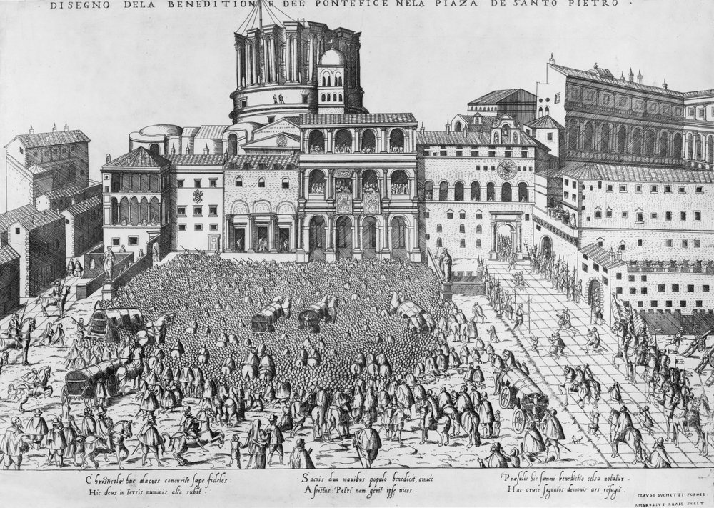 Velsignelse af paven på Peterspladsen, ca. 1583 swed av Ambrogio Brambilla
