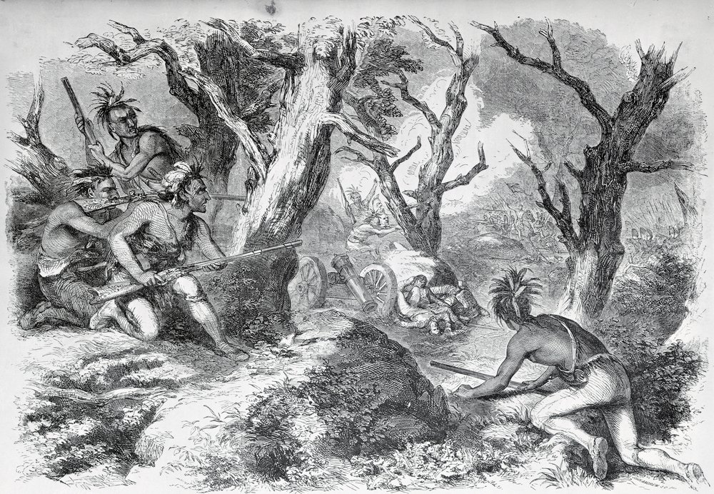 General Braddocks nederlag, i det franska och indiska kriget, i Virginia, 1755, från 