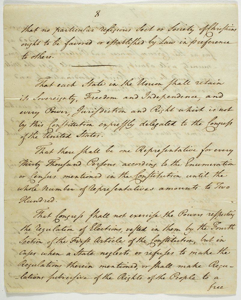 The Bill of Rights, kopia undertecknad i Federal Hall, 1789 (bläck på papper) av American School