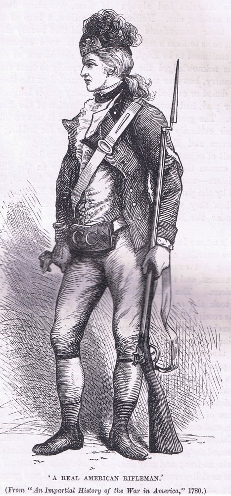 En riktig amerikansk gevärsman, illustration från Cassells History of the United States publicerad av Cassell, Petter & Galpin, ca 1900 (litho) av American English school