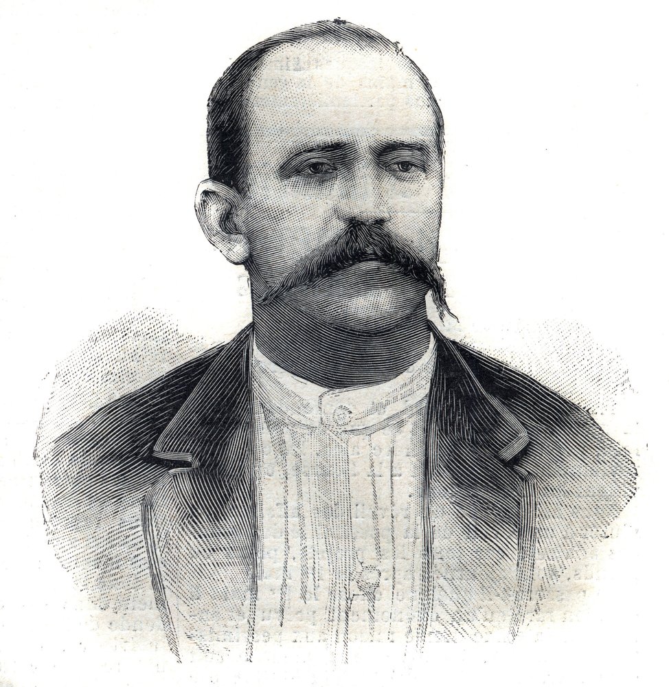 Porträtt av Albert Nebout, fransk upptäcktsresande i Afrika. Gravyr i "" Le Peute Parisien"" av Anonymous Anonymous