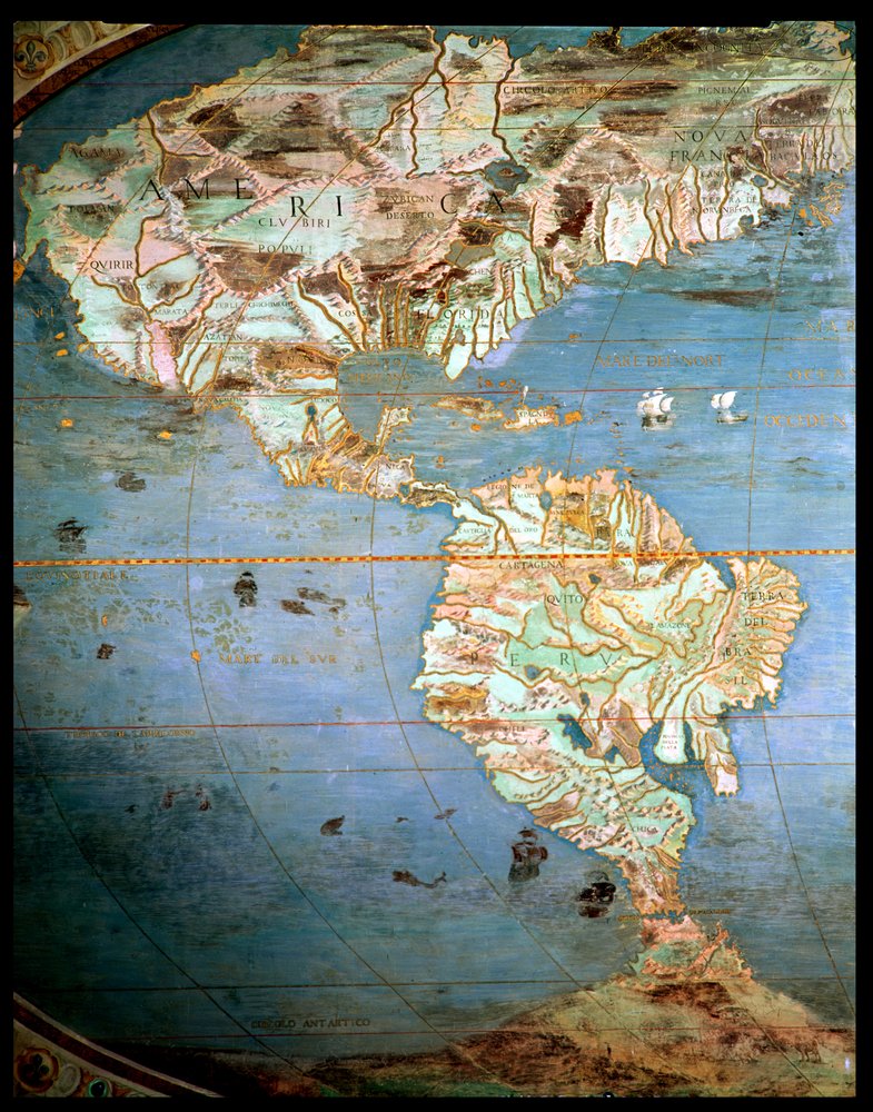 Karta över Nord- och Sydamerika, från ”Sala del Mappamondo” (Världskartornas sal), ca 1574-75 av Antonio Giovanni de Varese