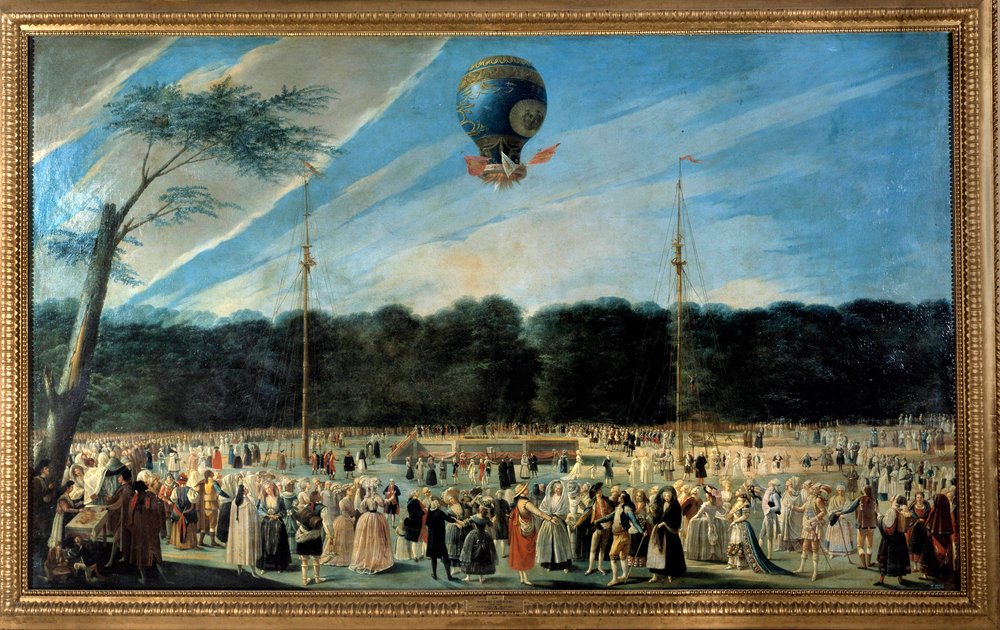 Ballongflygning: "Bestigning av en luftballong i Aranjuez" av Antonio Carnicero