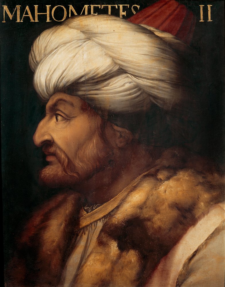 Porträtt av den osmanske sultanen Mehmed II kallad Erövraren (målning) av Artist Unknown