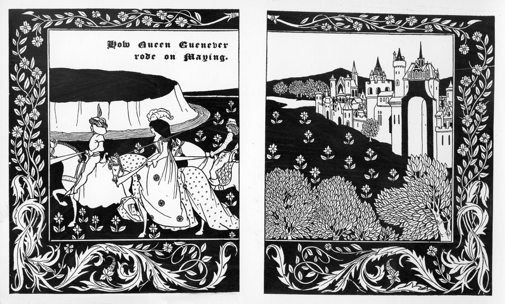 Hur drottning Guinevere red till majfesten, illustration ur «Le Morte d