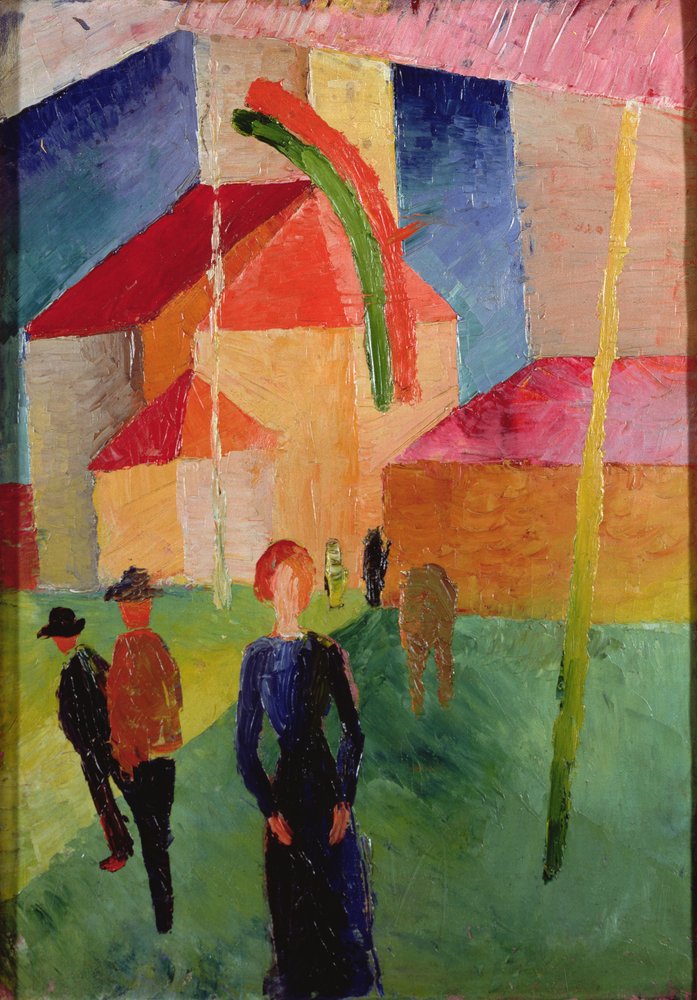 Kyrka dekorerad med flaggor (olja på duk) av August Macke