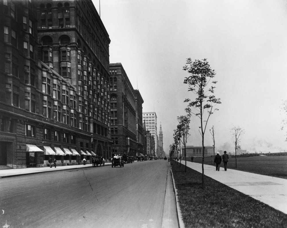 Michigan Avenue, Chicago, Illinois, USA, ca 1905 (s/v foto) av Barnes and Crosby