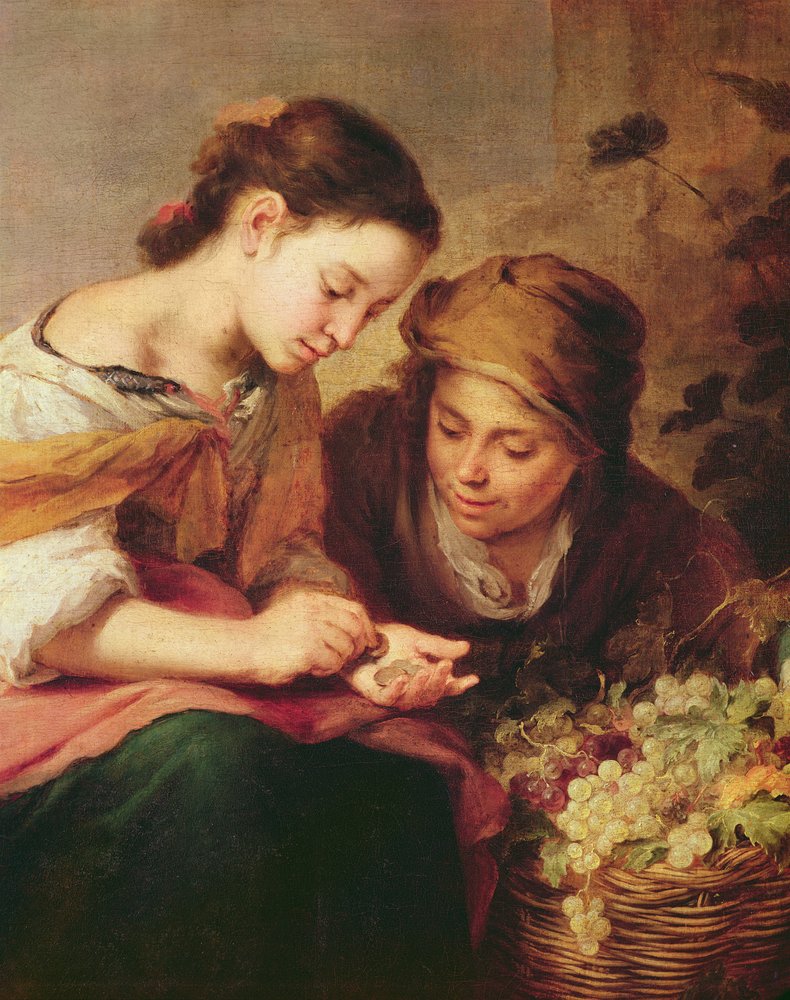 Detalj av Den lilla fruktförsäljerskan, 1670-75 av Bartolomé Esteban Murillo