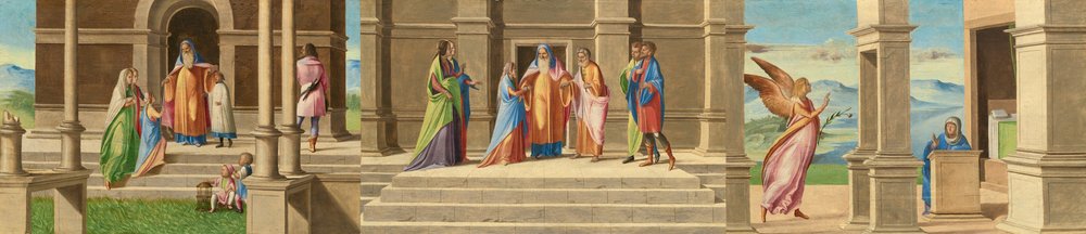 Jungfruns presentation och äktenskap och bebådelsen, 15201525. av Benedetto Diana