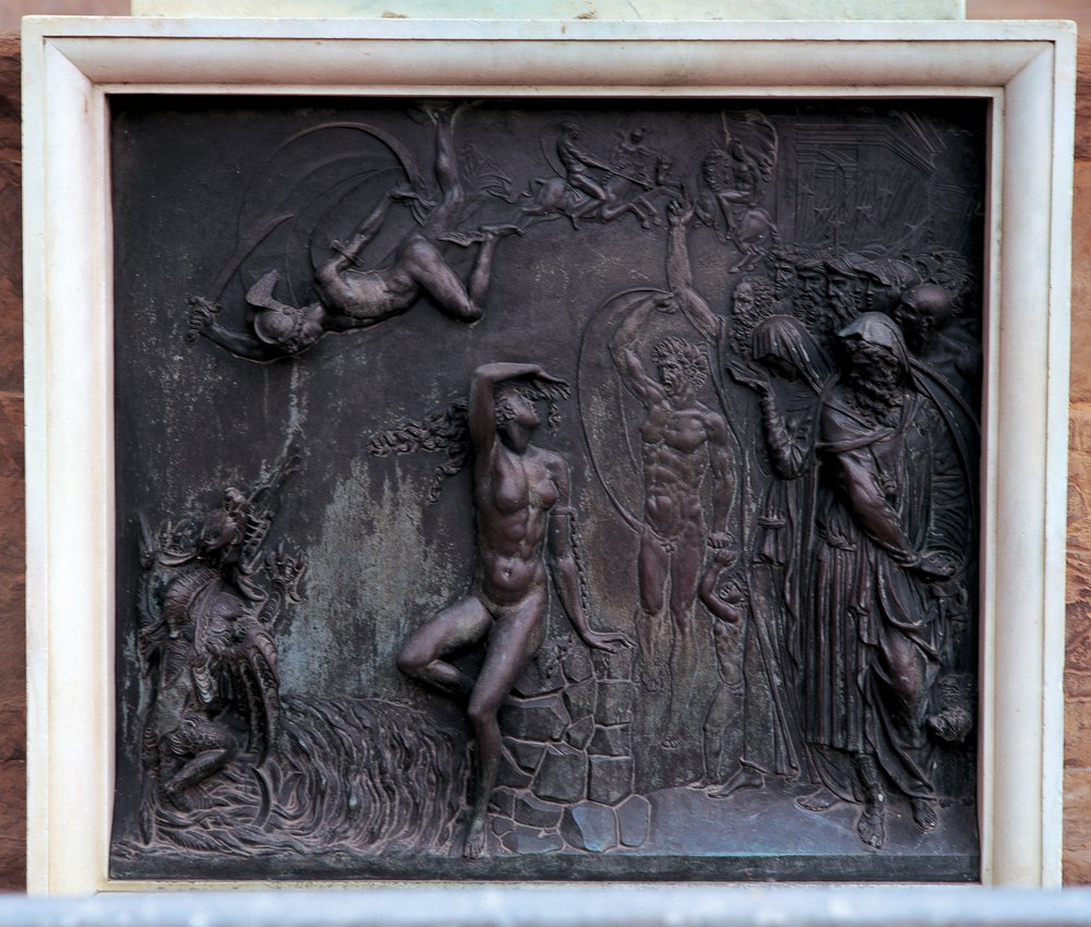 Plåt som föreställer Perseus som räddar Andromeda, 1545-55 (brons) av Benvenuto Cellini