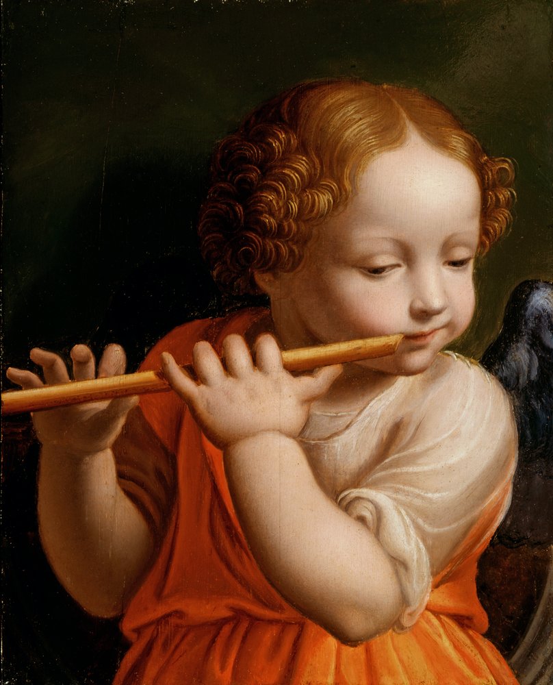 Barnängel som spelar flöjt, ca 1500 av Bernardino Luini