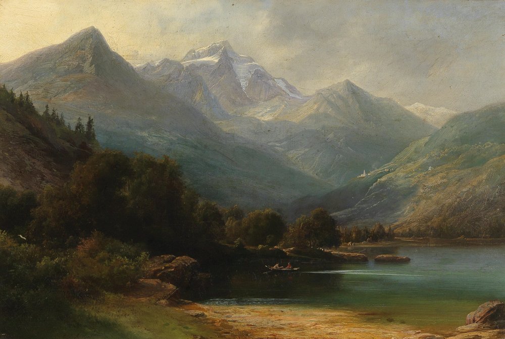 Utsikt över Lago di Poschiavo med Bernina Range (Graubünden) av Carl Friedrich Seiffert