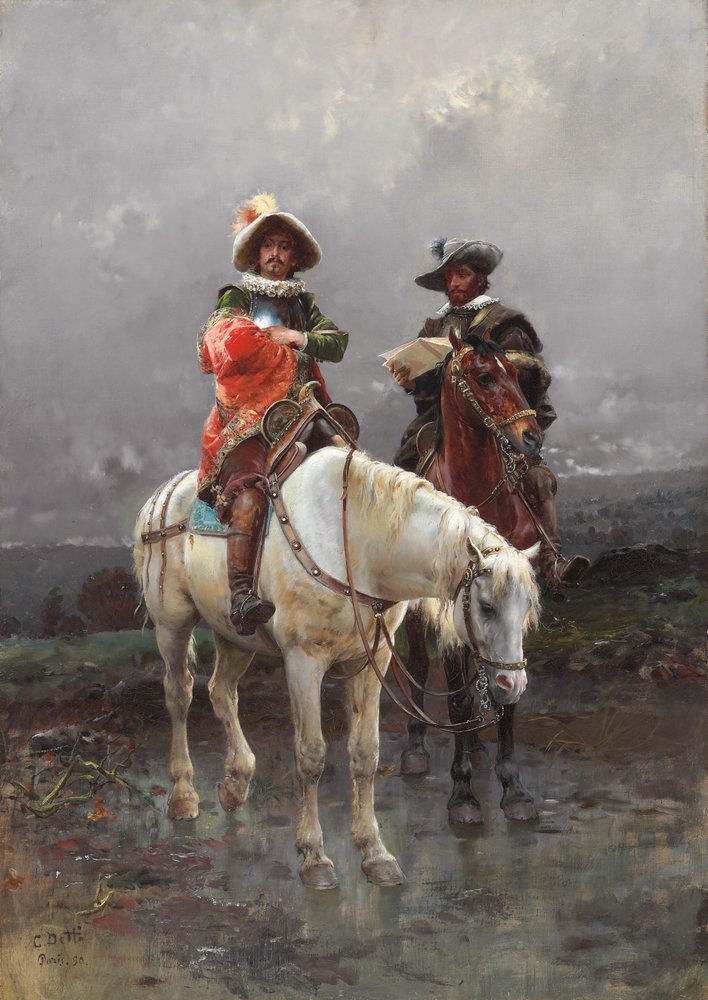 En kavaljer på en vit häst, 1890 av Cesare-Auguste Detti