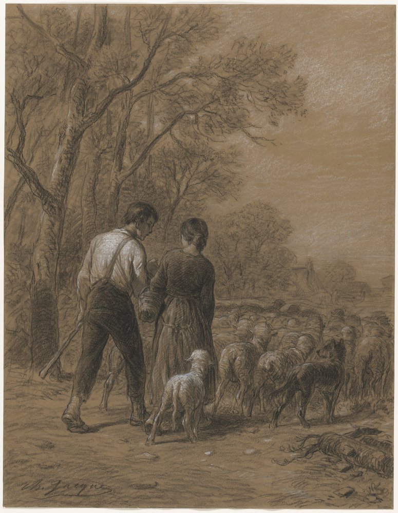 Att ta in fåren, 1800-talet. av Charles Emile Jacque