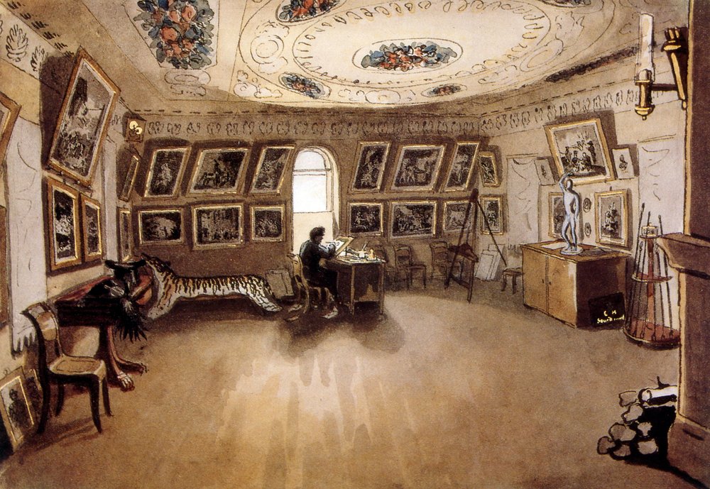 Självporträtt i en interiör 1860, av Carl Von hampeln (1808-1880). Rysk/österrikisk målare. av Charles de Hampeln