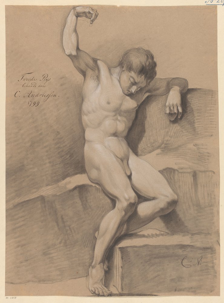 Sittande manlig naken, sedd framifrån (2:a pris 1799) av Christiaan Andriessen