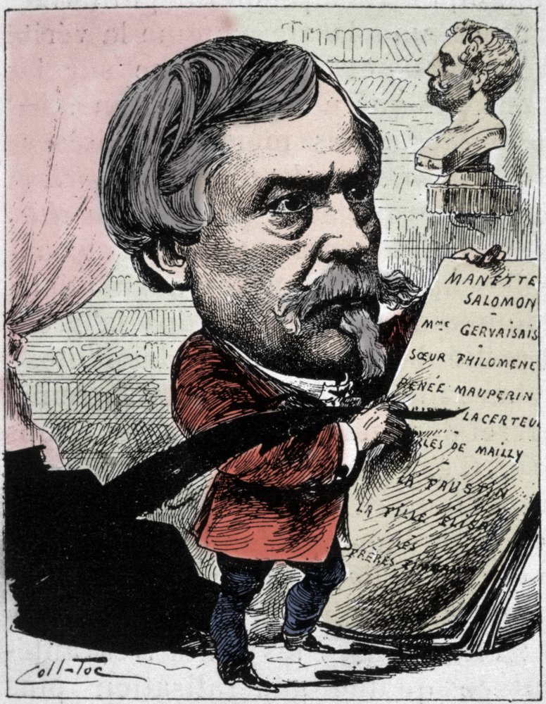 Tecknad film föreställande författaren Edmond de Goncourt (1822-1896) från "The Men of Today" Teckning av Coll-Toc (Collignon och Tocqueville). 1892 av Coll-Toc