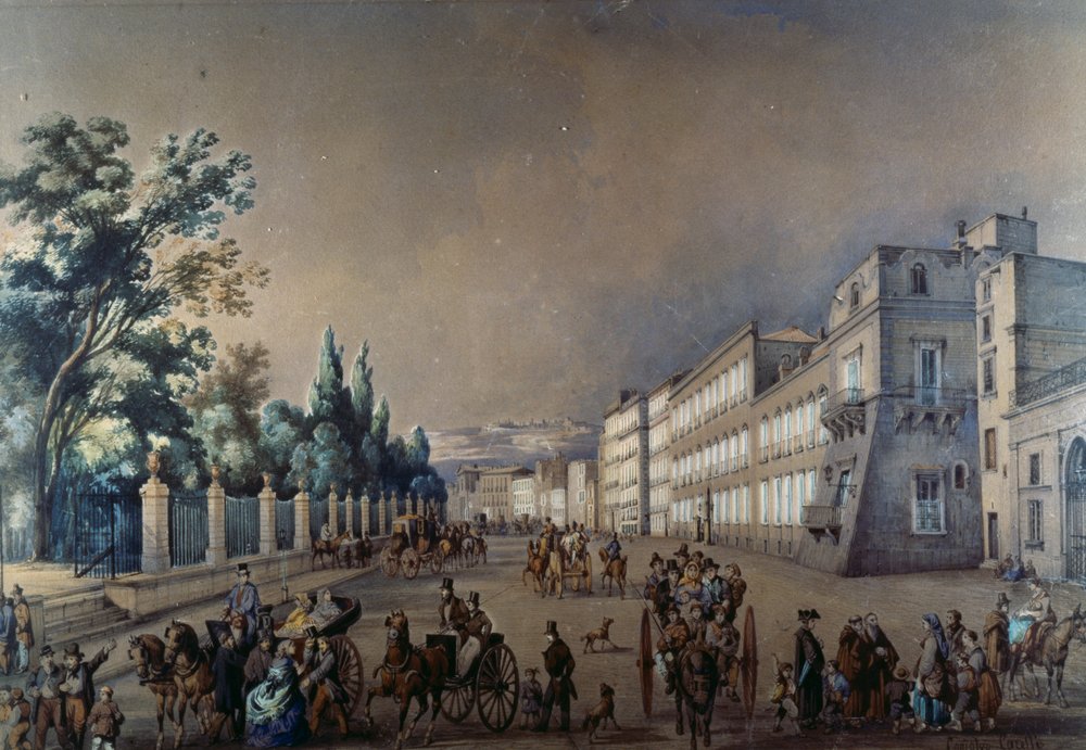 Chiaias riviera och Villa Reale (olja på duk) av Consalvo Carelli