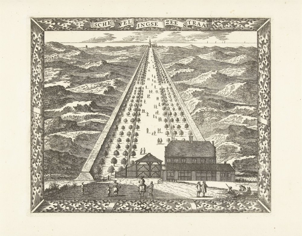 Utsikt över Scheveningen Zeestraat (Scheveningseweg) Schevelingse Zeestraat (titel på objekt) av Cornelis Elandts
