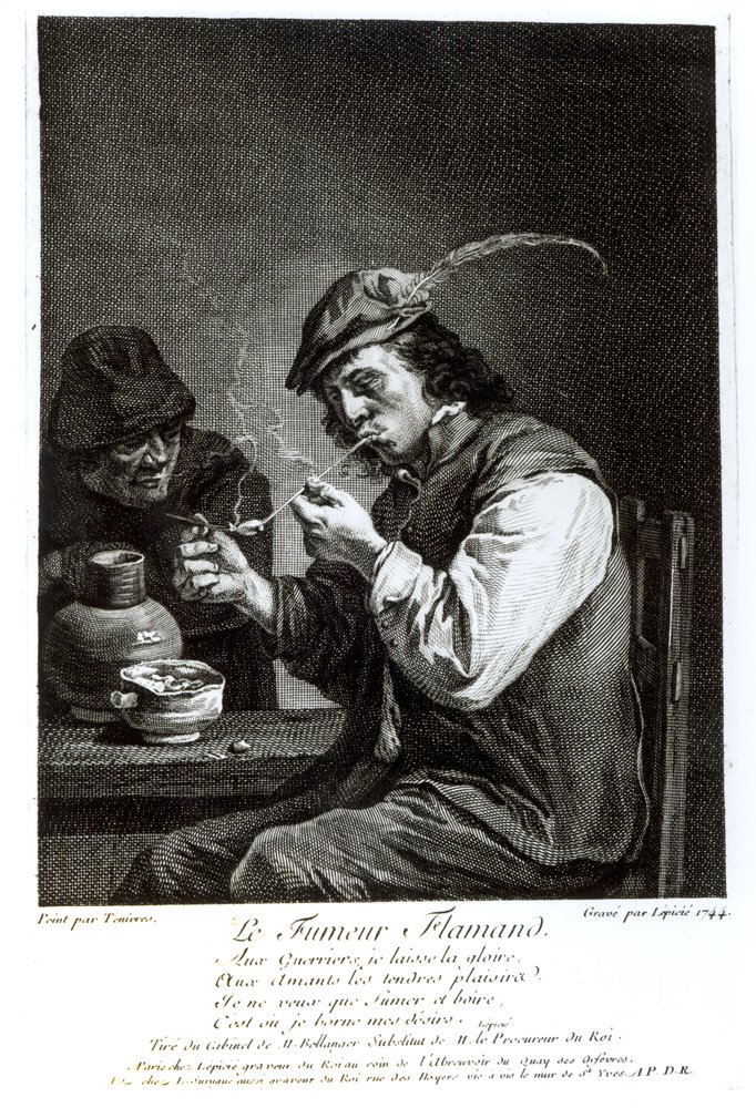 Den flamländska rökaren, graverad av Francois Bernard Lepicie (1698-1755), 1744 av David Teniers the Younger