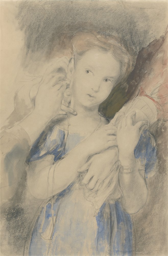 Studie för The First Ear Ring (wc, grafit och krita på papper) av David Wilkie