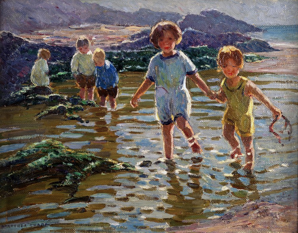 Barn som leker (olja på duk) av Dorothea Sharp