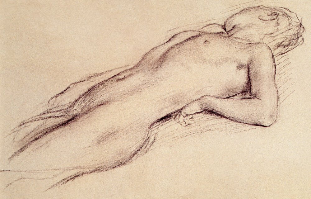 Femme nue étendue av Edgar Degas