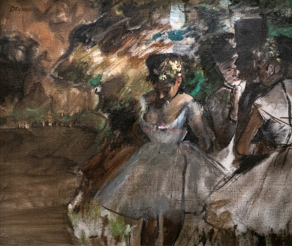 Tre dansare bakom kulisserna. 1880-1885. Olja på duk. av Edgar Degas