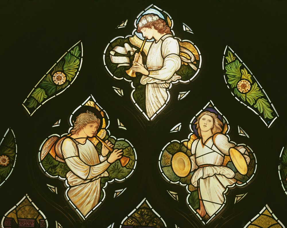 Musical Angels, 1870-talet (målat glas) av Edward Burne-Jones