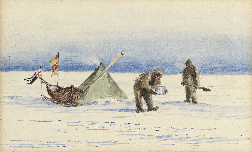 Slädefesten till White Island, februari 1902: Shackleton och Wilson slår läger, 1902 av Edward Adrian Wilson