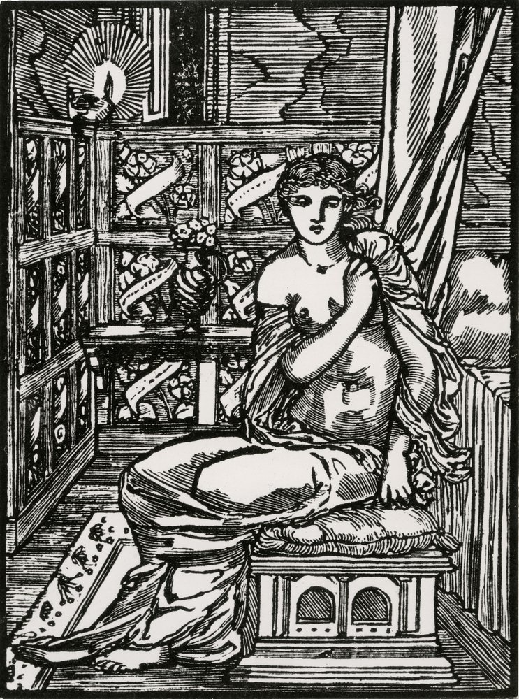 Psyche som väntar Amor av Edward Coley (after) Burne-Jones