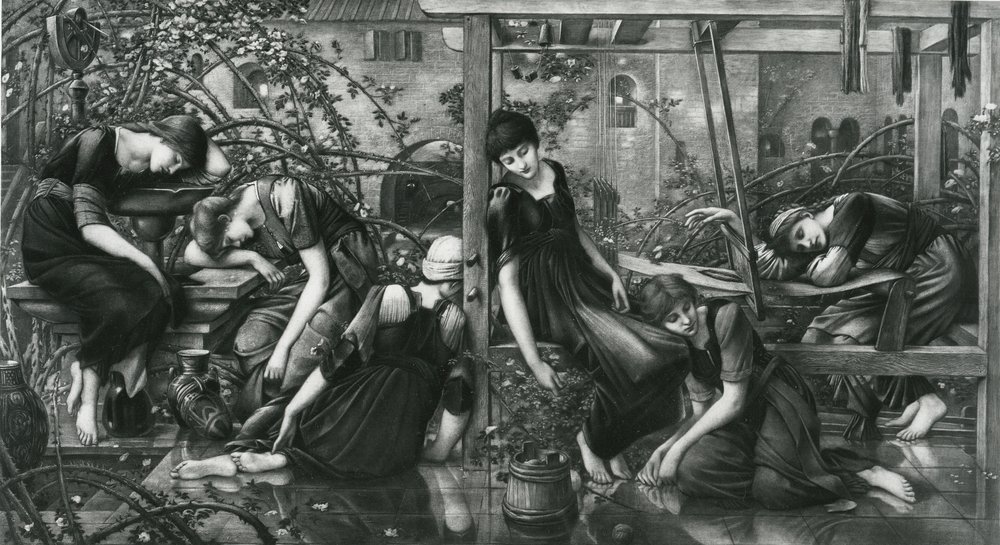 The Garden Court, från Briar Rose-serien av Edward Coley (after) Burne-Jones