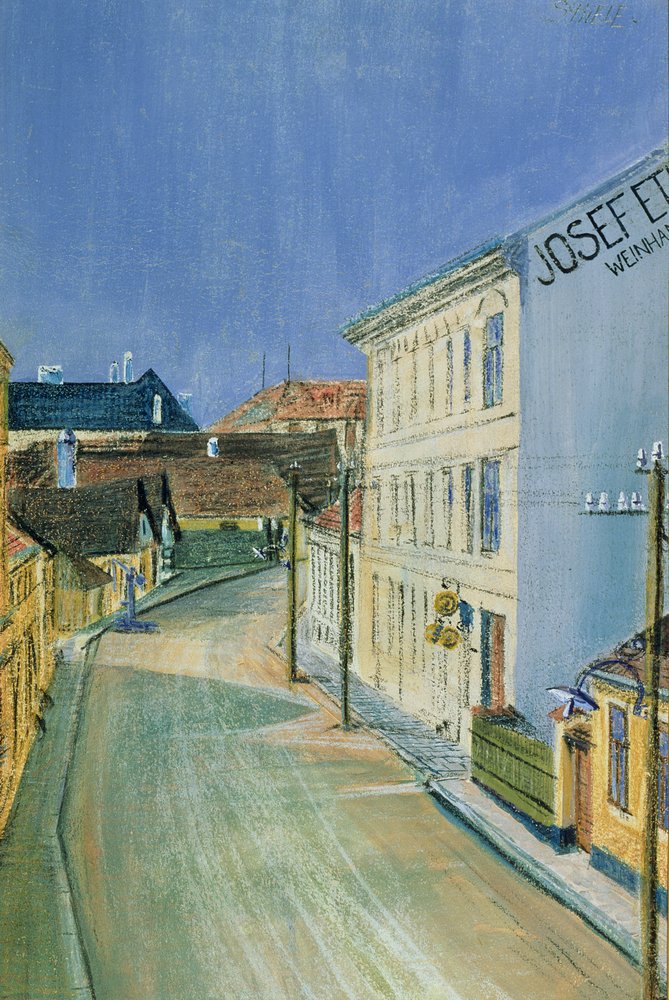 Albrechtstrasse i Klosterneuburg (blandteknik på papper) av Egon Schiele